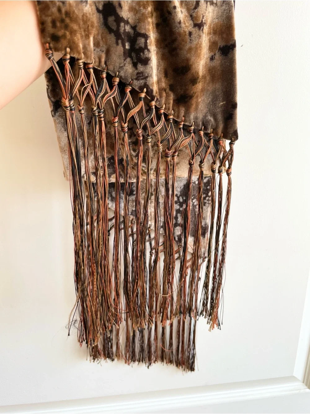 Womens Velvet Burnout Fringe Scarf Velvet Silk 65” Made In Italy Evening Opera